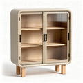 Kast met glazen deuren en houten legplanken in beige 80 x 40 x 100cm