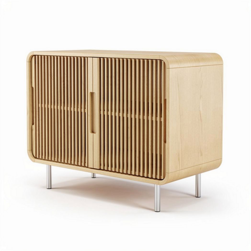 Houten kast met slats 100 x 50 x 70cm voor opslag en decoratie