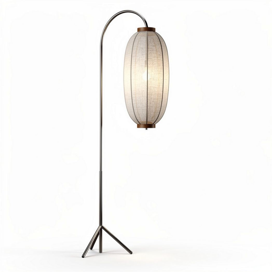 Stalen vloerlamp met stoffen lampenkap en houten details 10 x 10 x 150cm