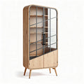 Houten vitrinekast met glazen deuren en vijf planken 180 x 80 x 40cm