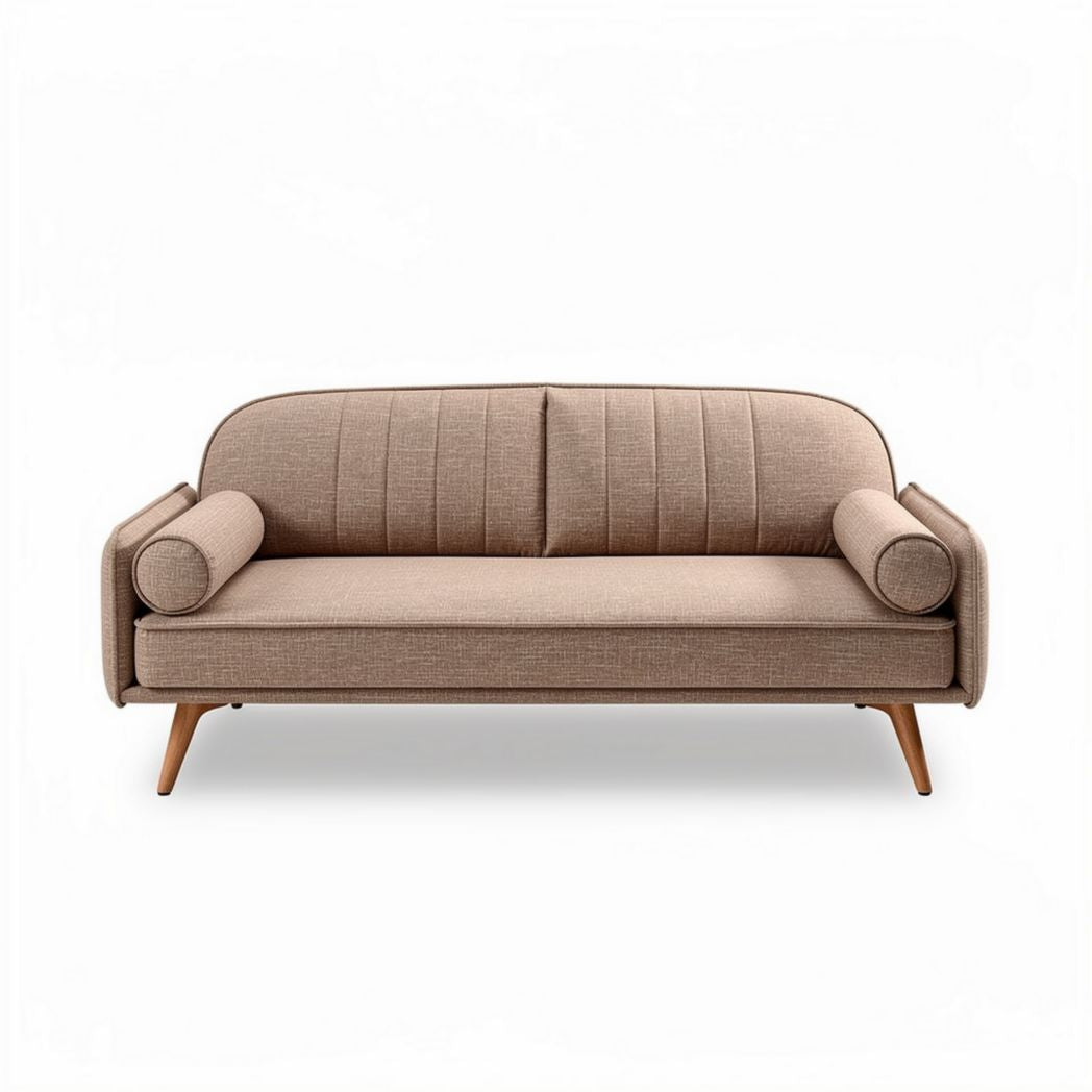 Bank van stof met hoepel kussens in bruin 190 x 80 x 85cm