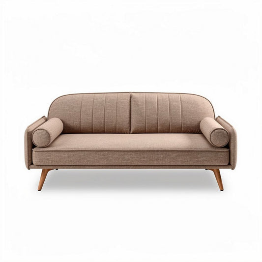 Bank van stof met hoepel kussens in bruin 190 x 80 x 85cm