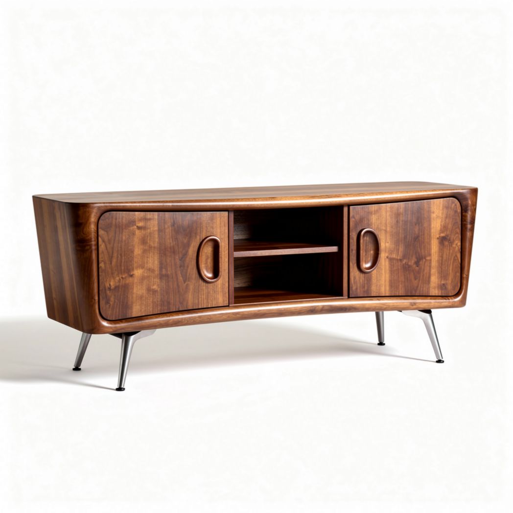 Eiken tv-meubel met twee deuren en open planken 150 x 40 x 50cm