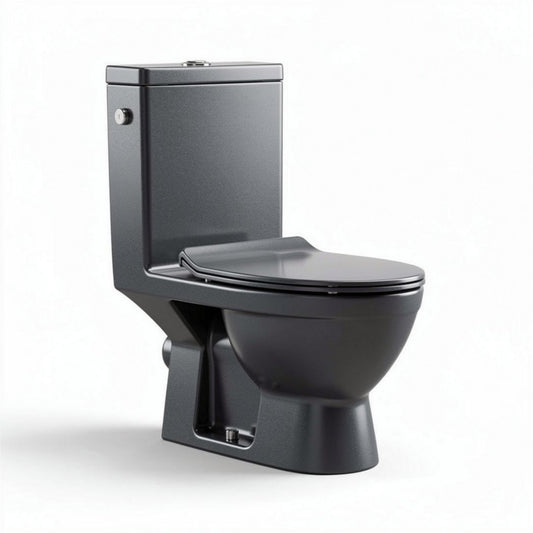 Zwarte toiletoplossing van keramiek met een compacte afmeting 65 x 40 x 40cm