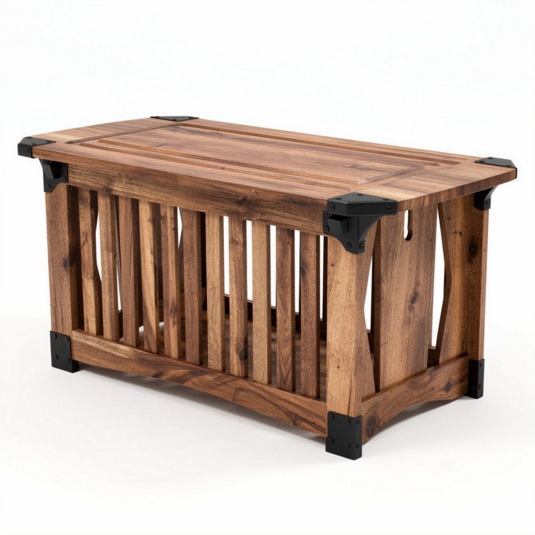 Houten opbergkist met metalen hoeksteunen afmetingen 100 x 50 x 45cm