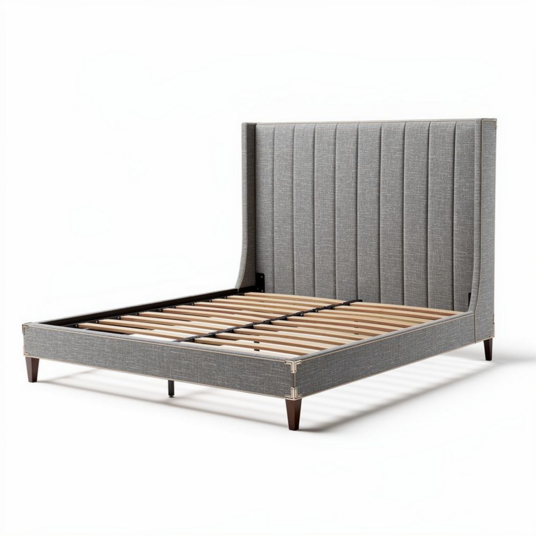 Stoffen bedombouw met hoofdbord van 200 x 160 x 100 cm in grijs