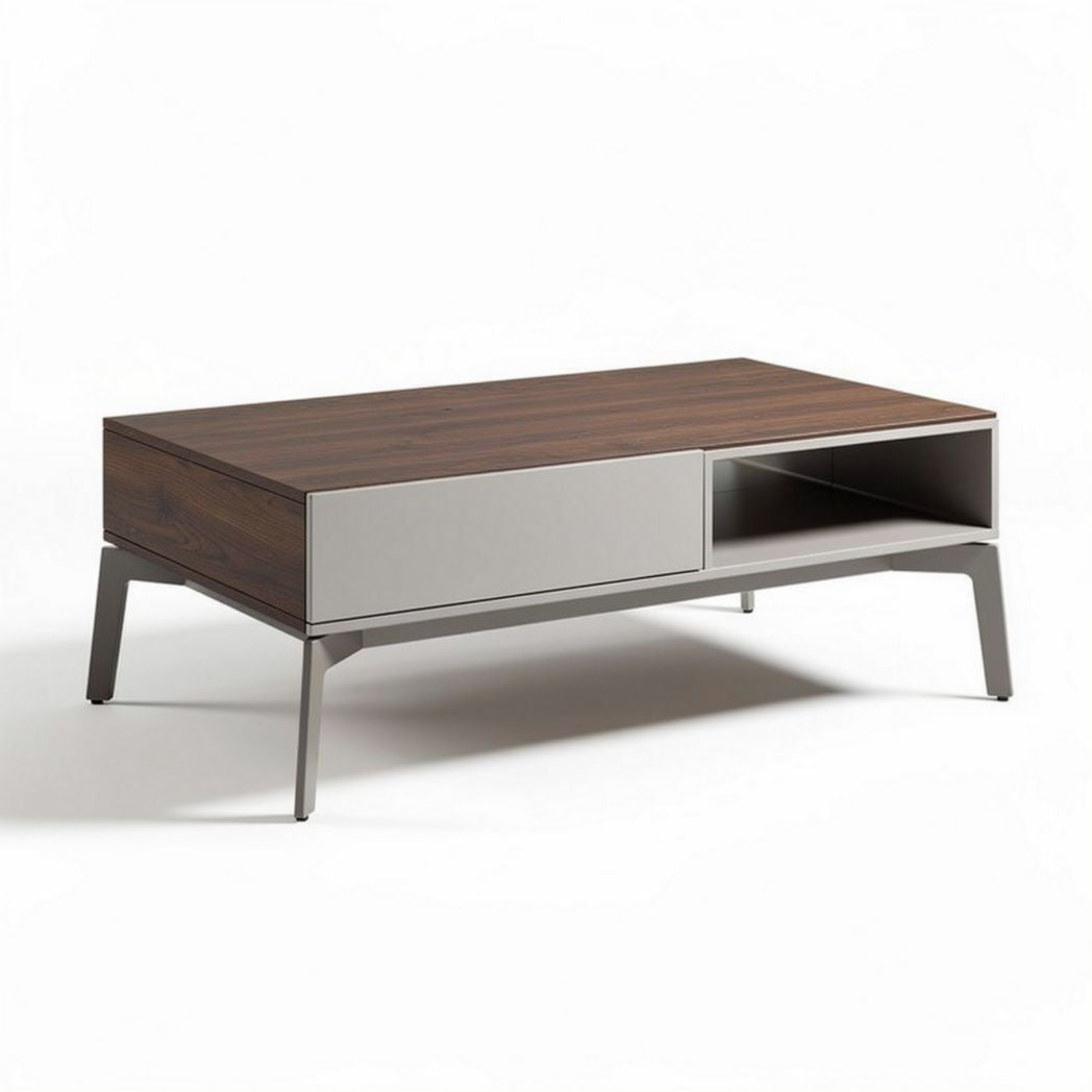 Houten salontafel met metalen poten en opberglade 120 x 60 x 40cm