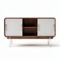 tv-meubel van hout met witte deuren en metalen poten 120 x 45 x 70cm